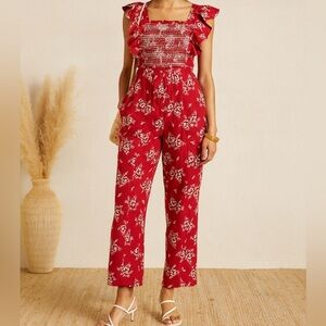 Sea Alessia Print Smocked Jumpsuit in Red